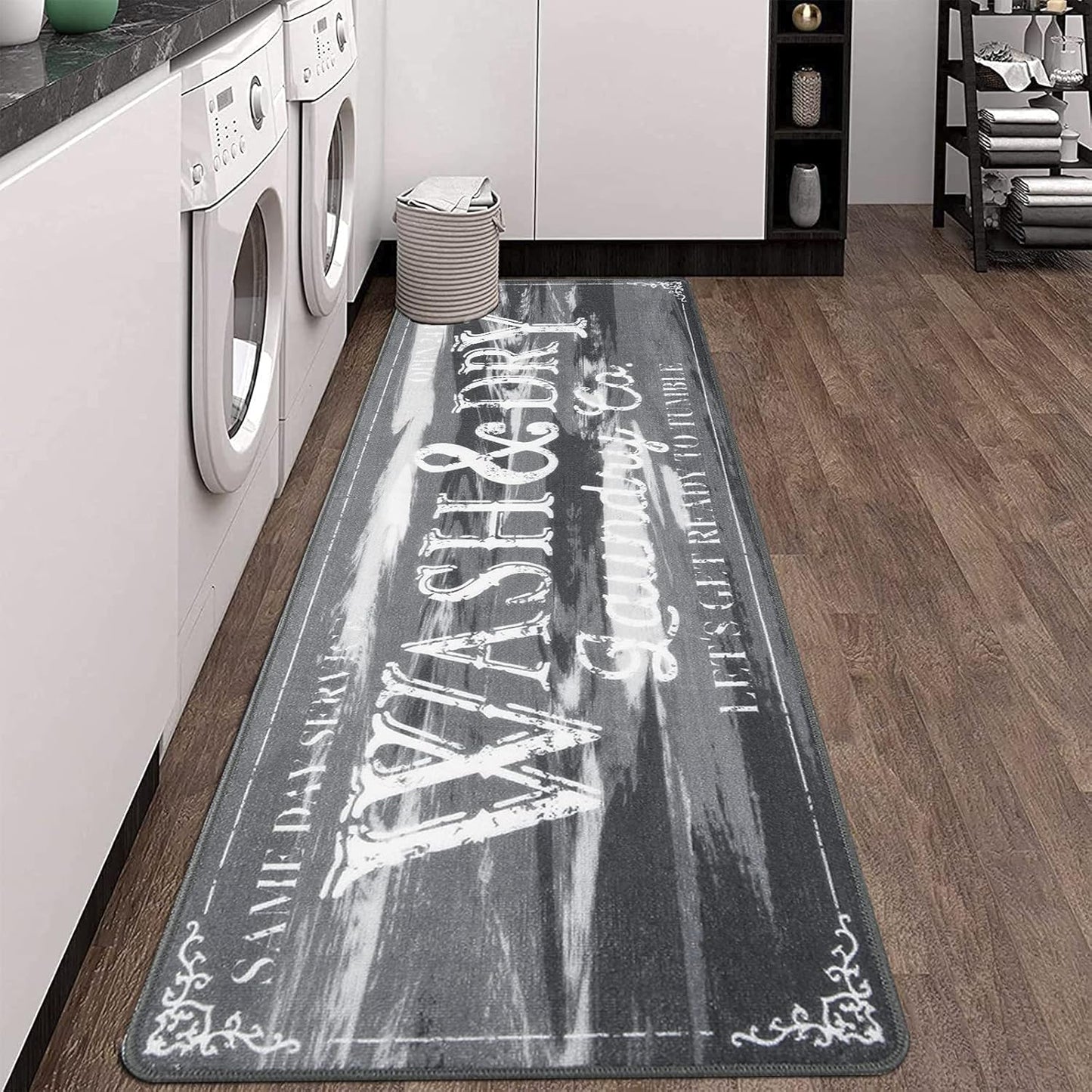 Laundry Room Rug 2'x6' Light Gray Farmhouse Laundry Rug Runner Non Slip Laundry Area Rug Kitchen Floor Mat Washable Runner Rug for Laundry Room Entryway Rug Runner