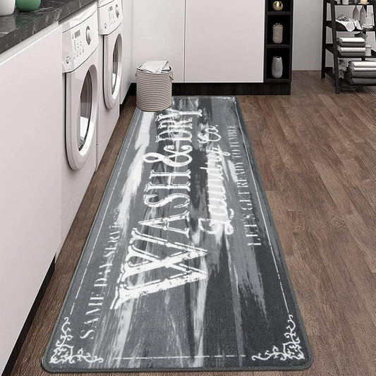 Laundry Room Rug 2'x6' Light Gray Farmhouse Laundry Rug Runner Non Slip Laundry Area Rug Kitchen Floor Mat Washable Runner Rug for Laundry Room Entryway Rug Runner
