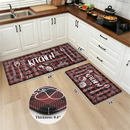 HEBE Anti-Fatigue Kitchen Rug Set of 2, Non-Slip Waterproof Cushioned Mats