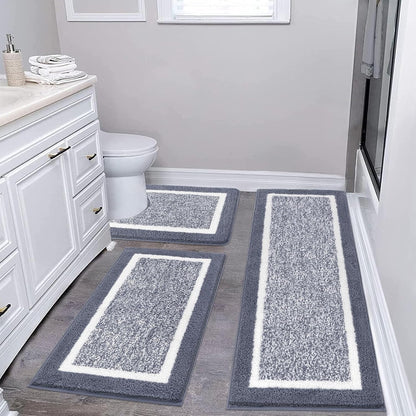 HEBE Bathroom Rug Mat Set 3 Piece, Non-Slip Ultra Soft Absorbent Bath Mat Set with U-Shaped Toilet Rug