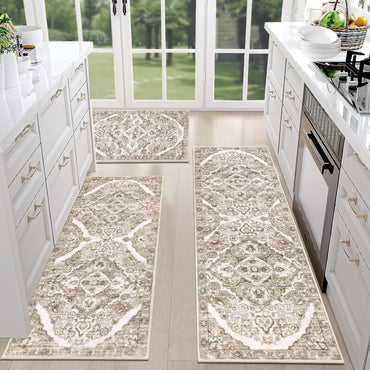 Farmhouse Kitchen Rugs Sets of 3 Non Slip Washable Boho Kitchen Rugs and Mats for Floor Kitchen Runner Rug Floor Carpet for Kitchen, Laundry, Hallways