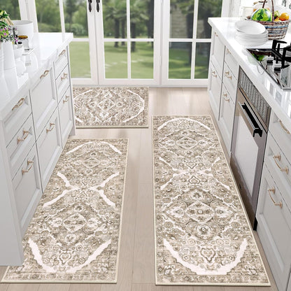 Farmhouse Kitchen Rugs Sets of 3 Non Slip Washable Boho Kitchen Rugs and Mats for Floor Kitchen Runner Rug Floor Carpet for Kitchen, Laundry, Hallways