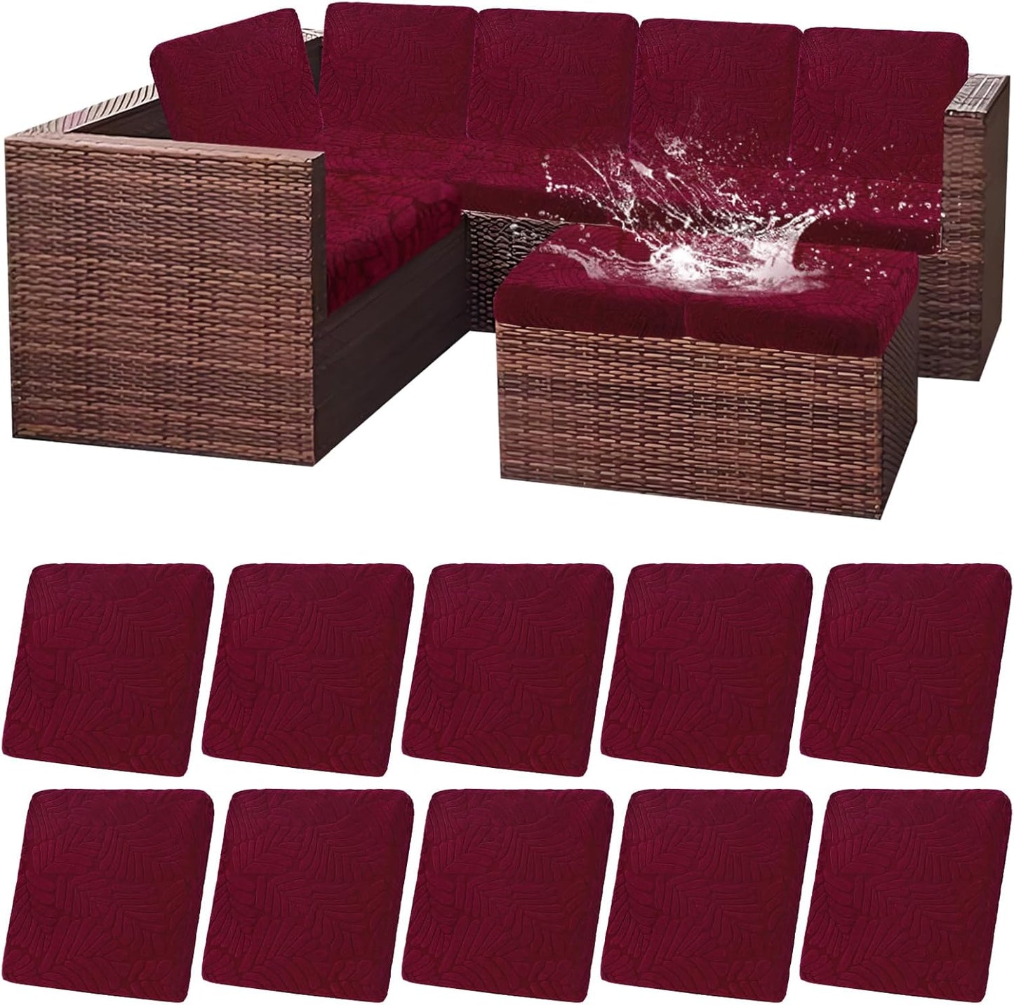 Outdoor Patio Cushion Covers Set of 10 Waterproof Stretch Seat Cushion Cover for Patio Furniture Clearance Outdoor Sofa Cushion Cover Replacement Couch Slipcovers Chair Seat Cover