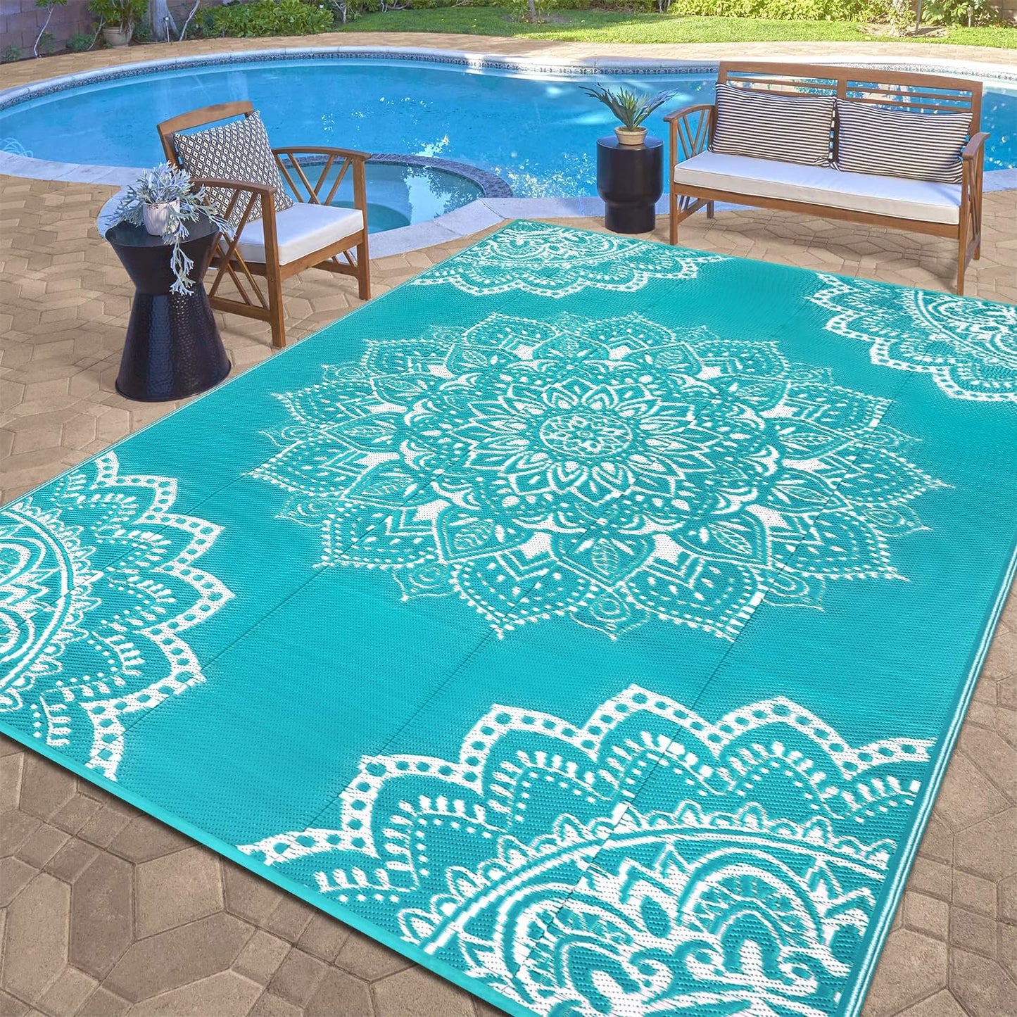 Waterproof Outdoor Rug, Reversible Plastic Straw Rug for Patio Clearance, Camping, RV Mat, Large Outside Rug Carpet for Porch, Deck, Backyard, Balcony, Picnic