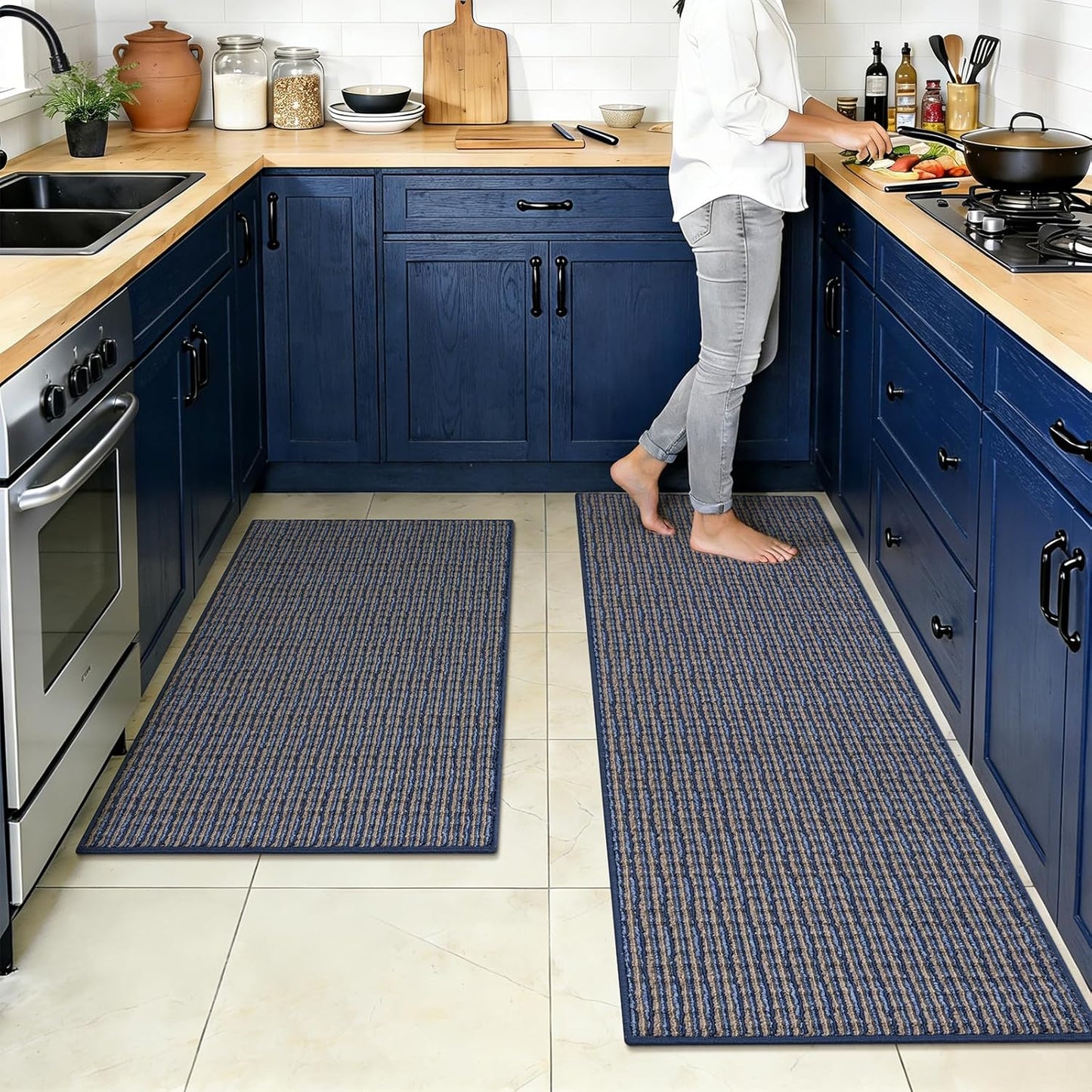 Kitchen Rugs and Mats Set of 2 Non Skid Washable Absorbent Laundry Floor Mat