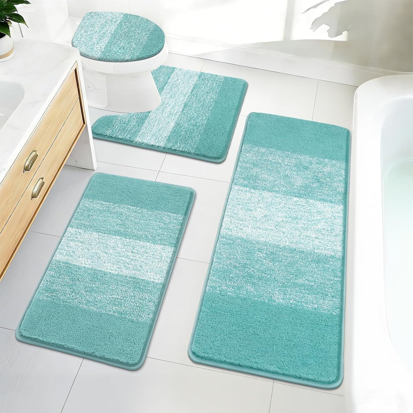 Bath Rug Sets 4 Piece, Soft Absorbent Microfiber Bathroom Rugs with Contour Rug and Lid Cover