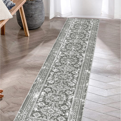 HEBE Hallway Runner Rug 2x10 Washable Rug Runner Non Slip Entryway Rug Floor Carpet Runner for Hallway Bedroom Kitchen Laundry Room, Grey