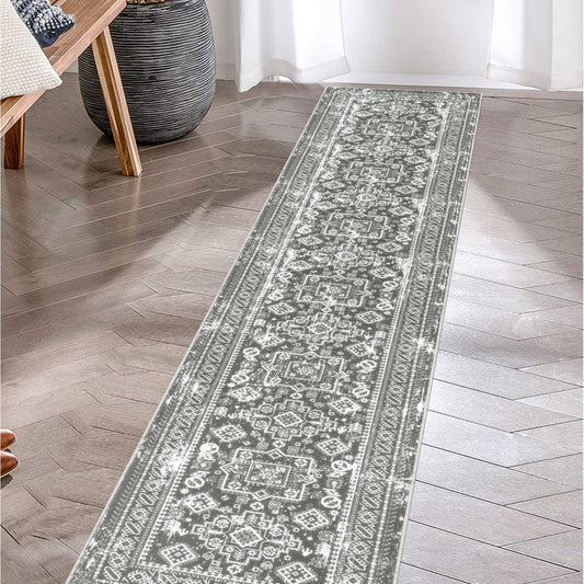 HEBE Hallway Runner Rug 2x10 Washable Rug Runner Non Slip Entryway Rug Floor Carpet Runner for Hallway Bedroom Kitchen Laundry Room, Grey