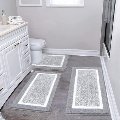 HEBE Bathroom Rug Mat Set 3 Piece, Microfiber Shaggy Bath Mat Set