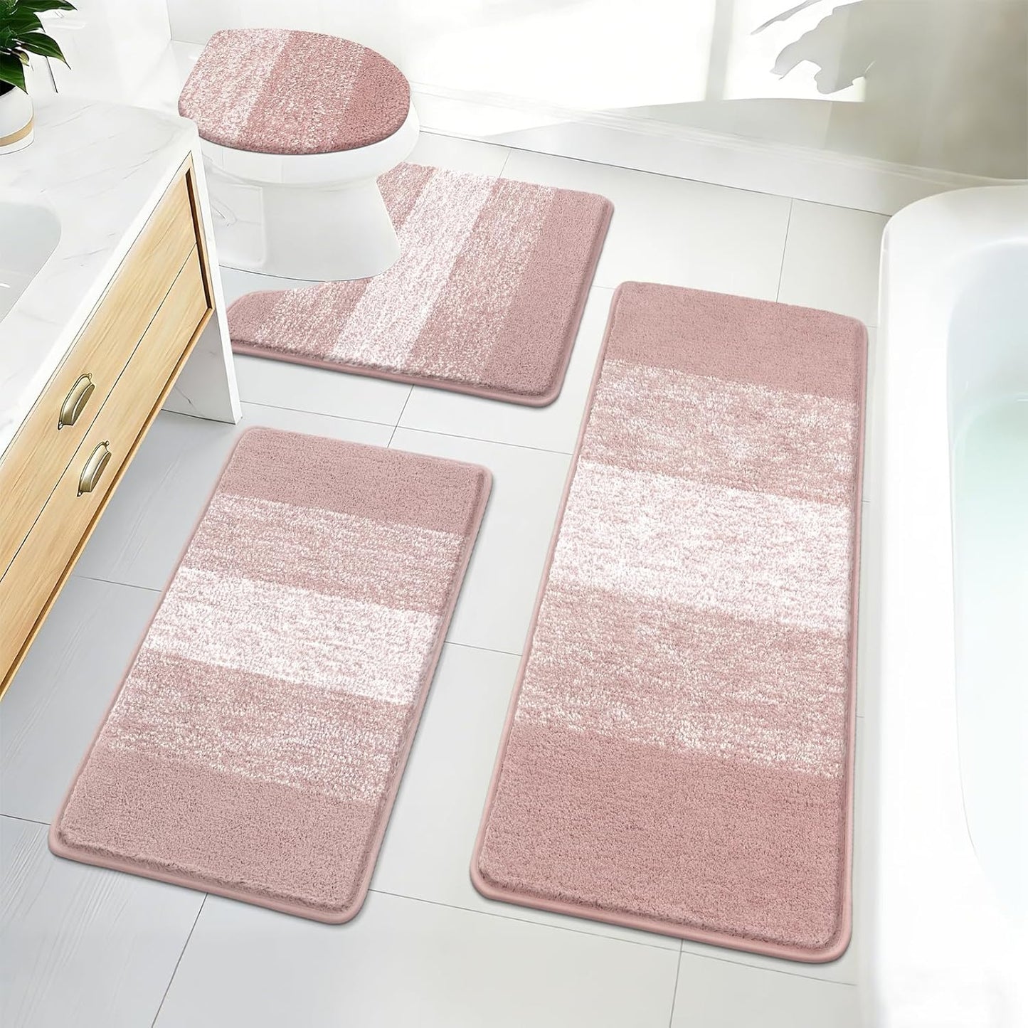 Bath Rug Sets 4 Piece, Soft Absorbent Microfiber Bathroom Rugs with Contour Rug and Lid Cover