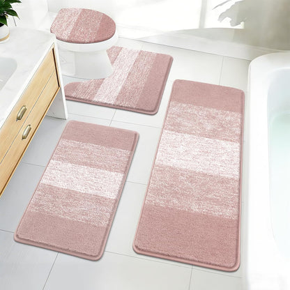 Bath Rug Sets 4 Piece, Soft Absorbent Microfiber Bathroom Rugs with Contour Rug and Lid Cover