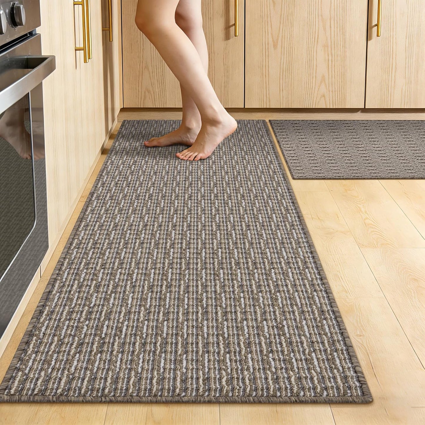 Kitchen Rugs and Mats Set of 2 Non Skid Washable Absorbent Laundry Floor Mat