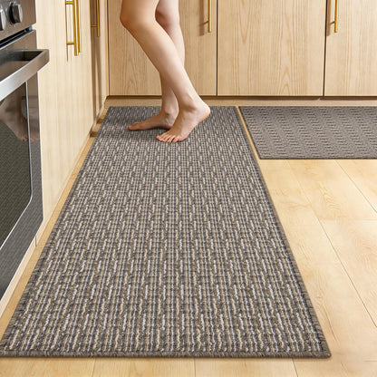 Kitchen Rugs and Mats Set of 2 Non Skid Washable Absorbent Laundry Floor Mat