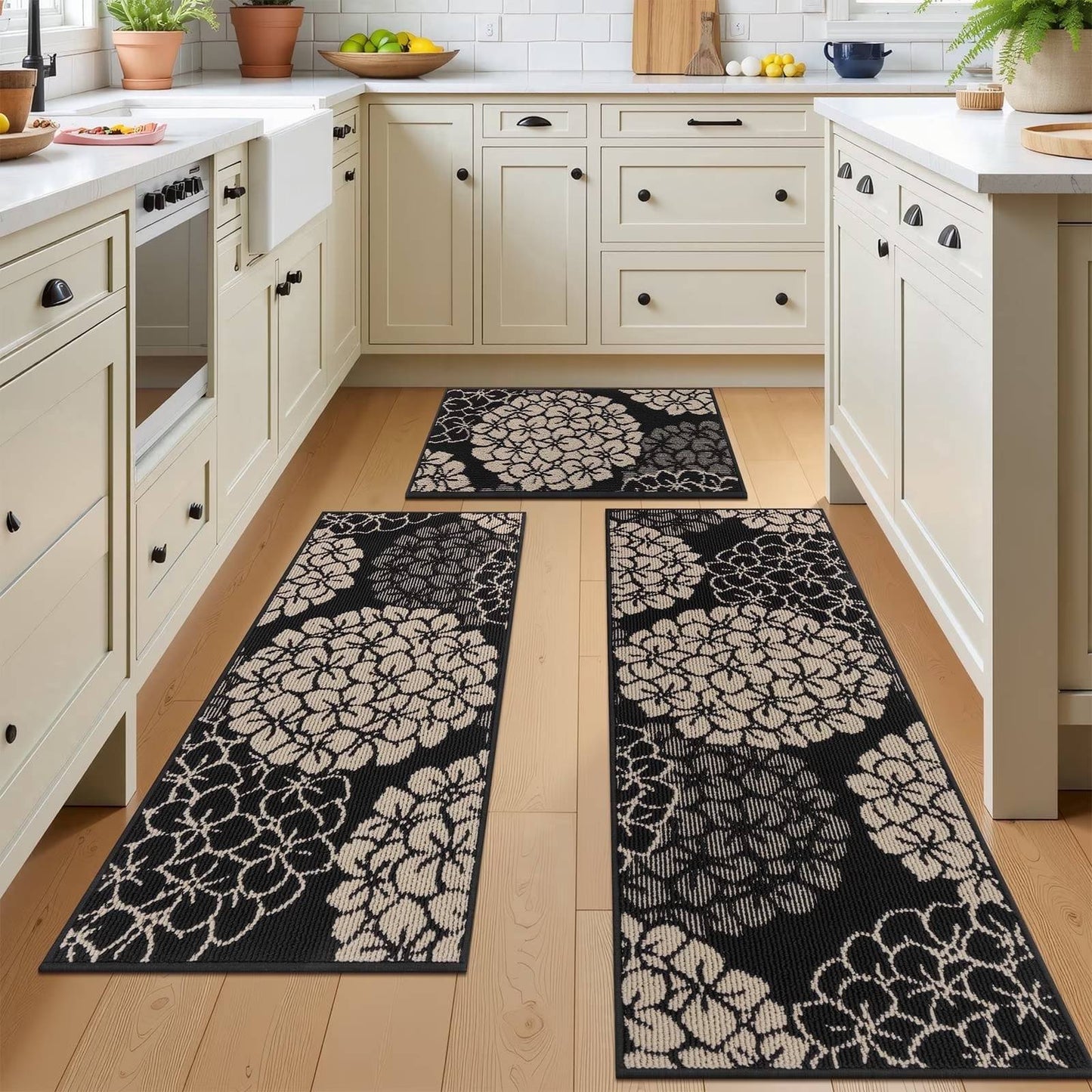 Kitchen Rugs and Mats Set of 3 Non Skid Washable Absorbent Laundry Floor Mat