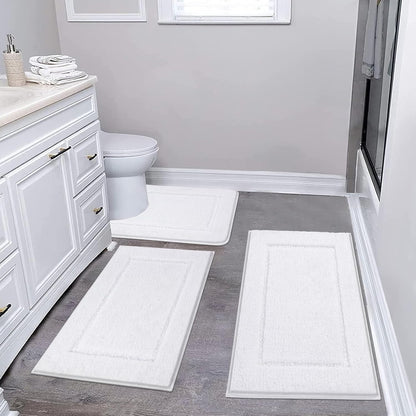 HEBE Bathroom Rug Mat Set 3 Piece, Microfiber Shaggy Bath Mat Set