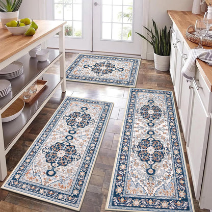 Washable Kitchen Runner Rug Vintage Farmhouse Non Slip Accent Carpet Runner Set of 3 Grey