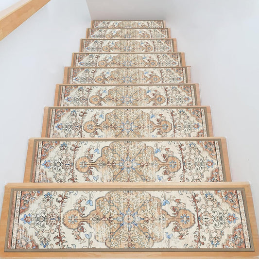 Carpet Stair Treads for Wooden Steps Indoor 8" X 30" Peel and Stick Stair Treads Non Slip Staircase Step Treads Reusable Stair Runner Rugs for Dogs, Kids and Elders