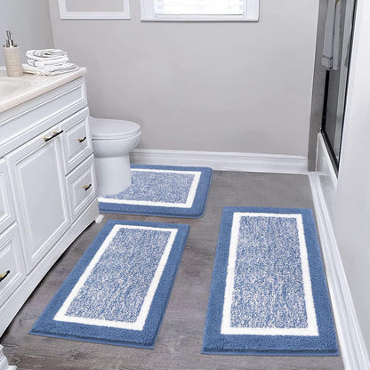 HEBE Bathroom Rug Mat Set 3 Piece, Microfiber Shaggy Bath Mat Set