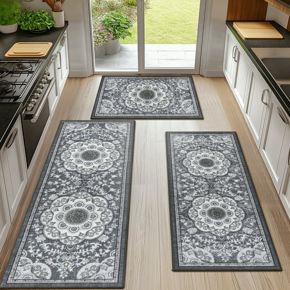Boho Kitchen Rugs Sets 2/3 Piece with Runner Non Slip Kitchen Mats for Floor Washable Bohemian Runner Rug Set of
