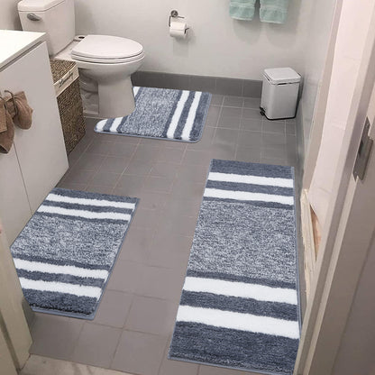 HEBE Bathroom Rugs Sets 3 Piece Bathroom Shower Rugs with U-Shaped Contour Toilet Mat Absorbent Microfiber Plush Bath Mats Non Slip Bath Rugs Machine Washable Shaggy Bath Mat Set, Dark Grey