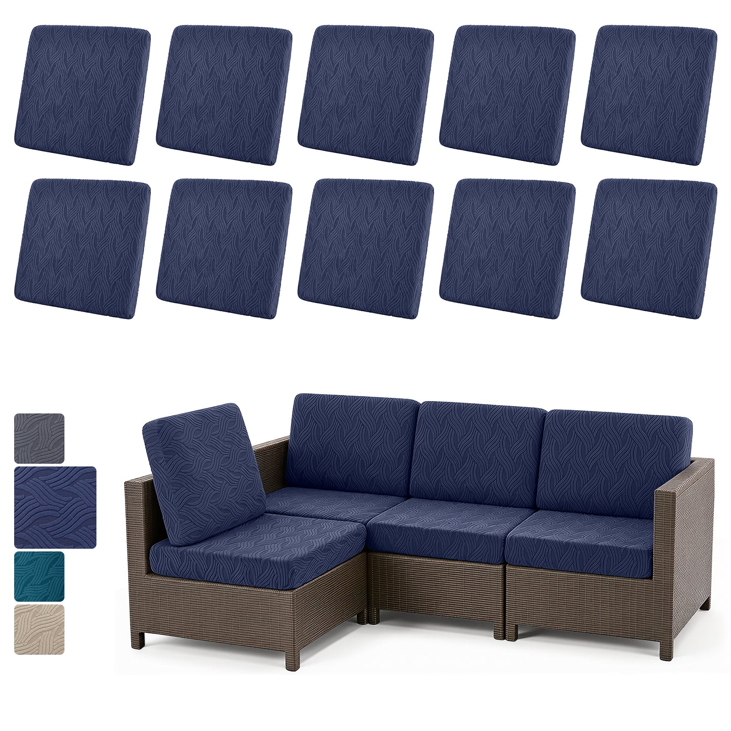 HEBE Stretch Patio Cushion Covers Set 10pcs,Waterproof Outdoor Couch Covers Replacement