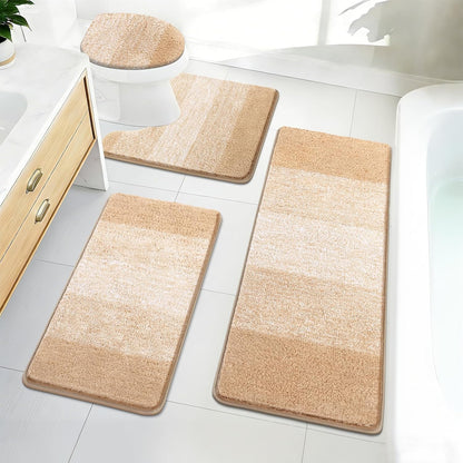 Bath Rug Sets 4 Piece, Soft Absorbent Microfiber Bathroom Rugs with Contour Rug and Lid Cover