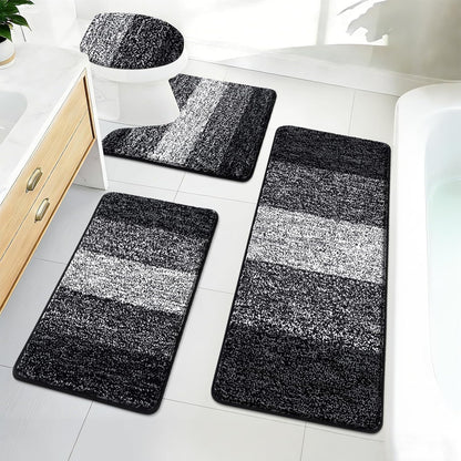 Bath Rug Sets 4 Piece, Soft Absorbent Microfiber Bathroom Rugs with Contour Rug and Lid Cover