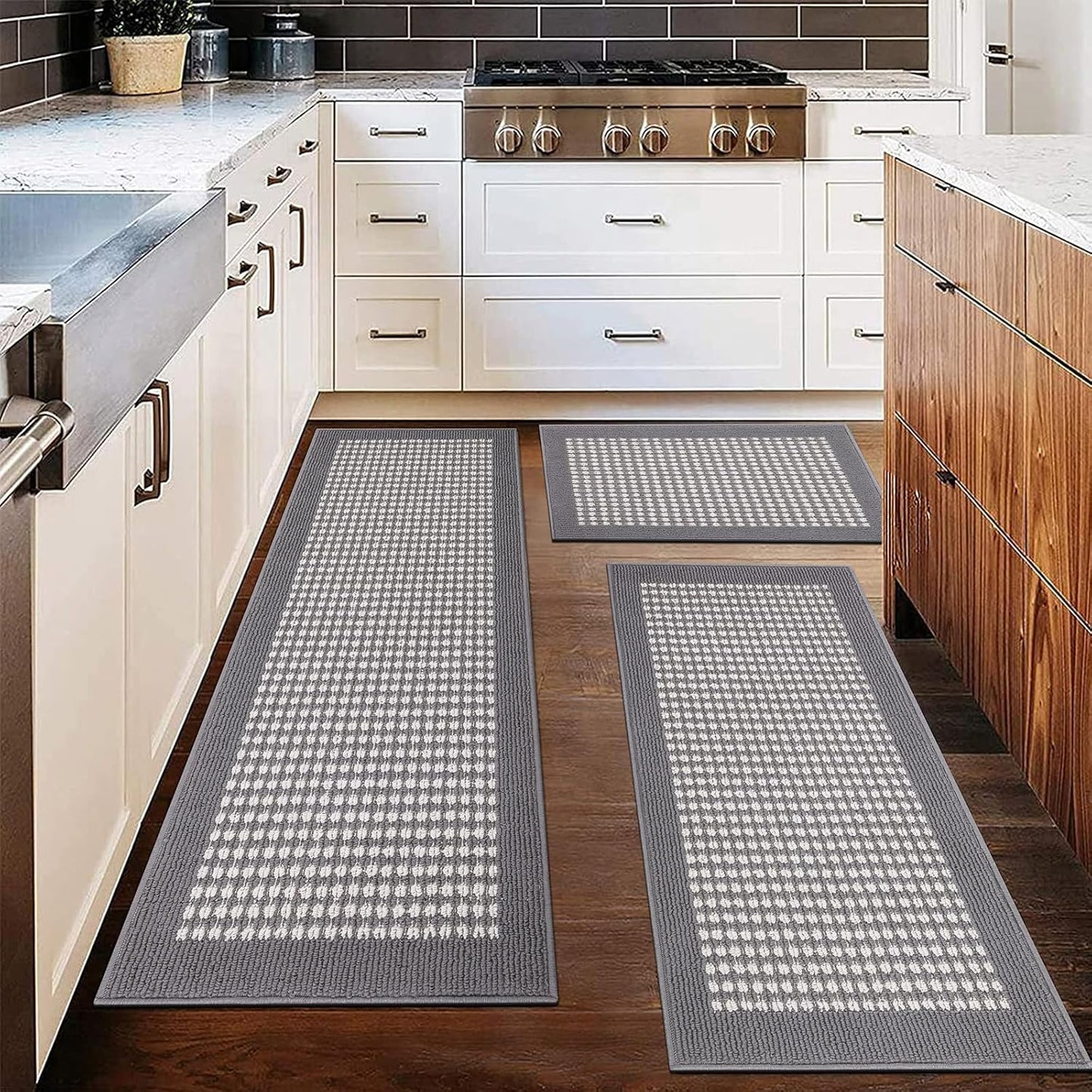 Kitchen Mat Sets 2/3 Piece Water Absorbent Kitchen Floor Rugs Non Slip Entrance Runner Rugs Farmhouse Laundry Throw mats Machine Washable Carpet Sets for Indoormat Balcony Garage