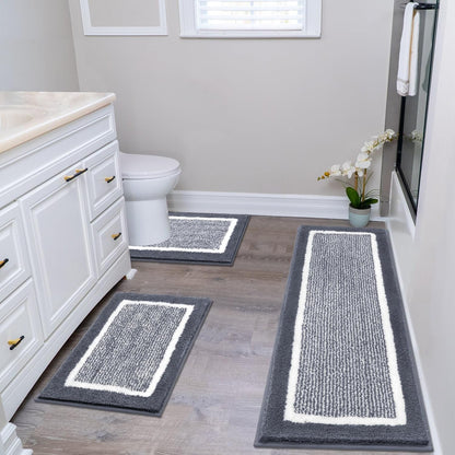 Bathroom Rug Set 3 Piece Non Slip Absorbent Bath Mats Set Microfiber Soft Bathroom Mat Plush Shaggy Bath Rugs Includes U-Shaped Toilet Mat for Bath Floor, Shower