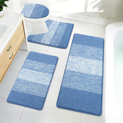Bath Rug Sets 4 Piece, Soft Absorbent Microfiber Bathroom Rugs with Contour Rug and Lid Cover