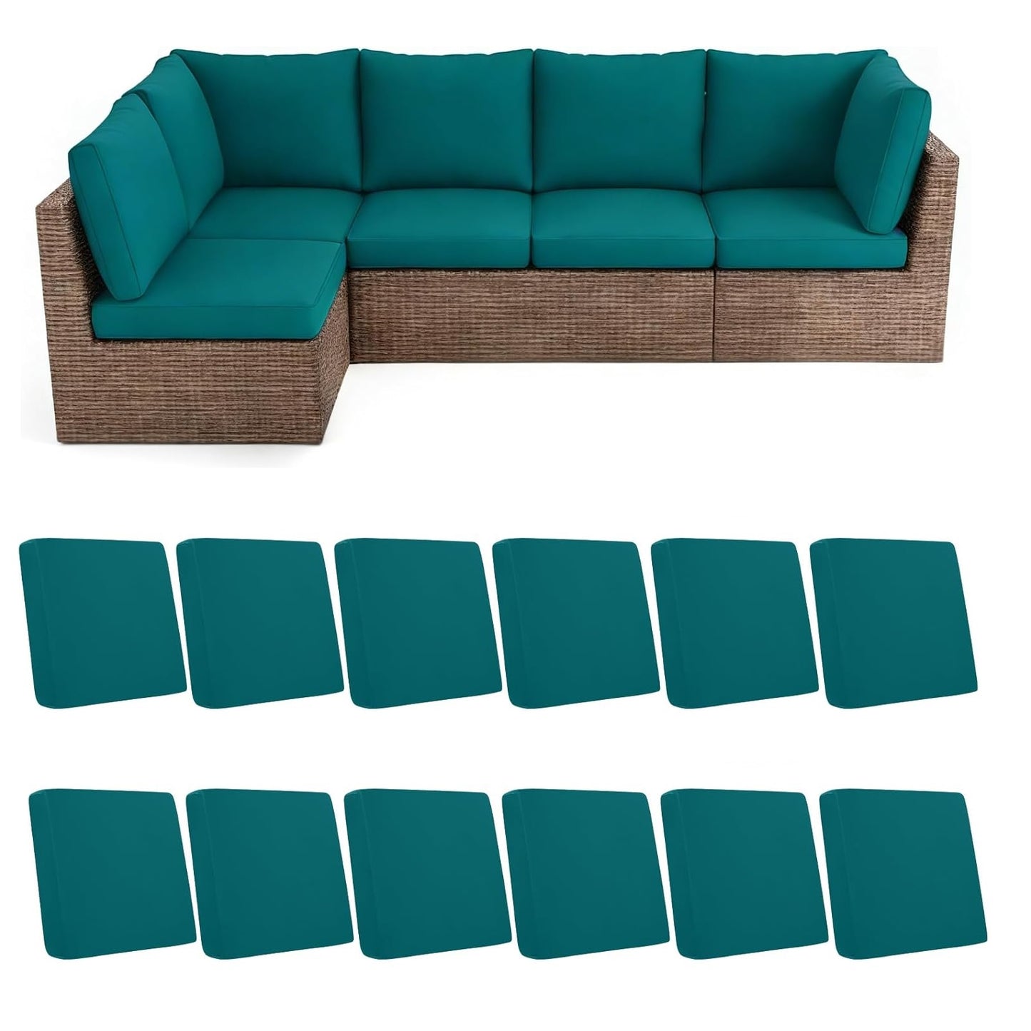HEBE Stretch Patio Cushion Covers Set 12pcs,Waterproof Outdoor Couch Covers Replacement