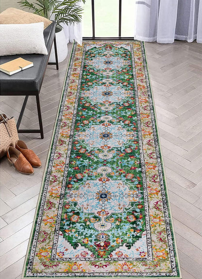 Boho Hallway Runner Rug, Non Slip Washable Vintage Farmhouse Accent Area Rug Carpet for Kitchen Entryway Laundry and Living Room