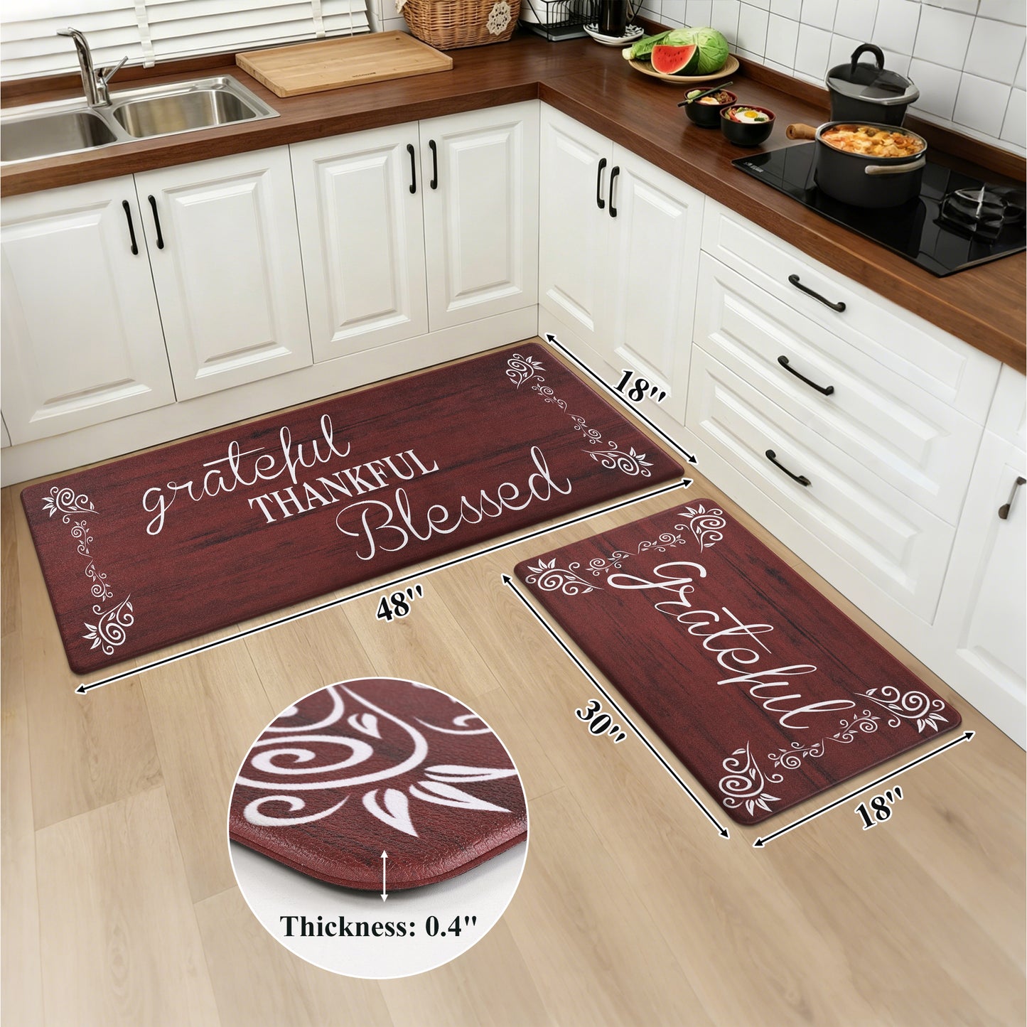 HEBE 2-Piece Kitchen Rugs Set, Non-Slip Waterproof Farmhouse Floor Mats ﻿