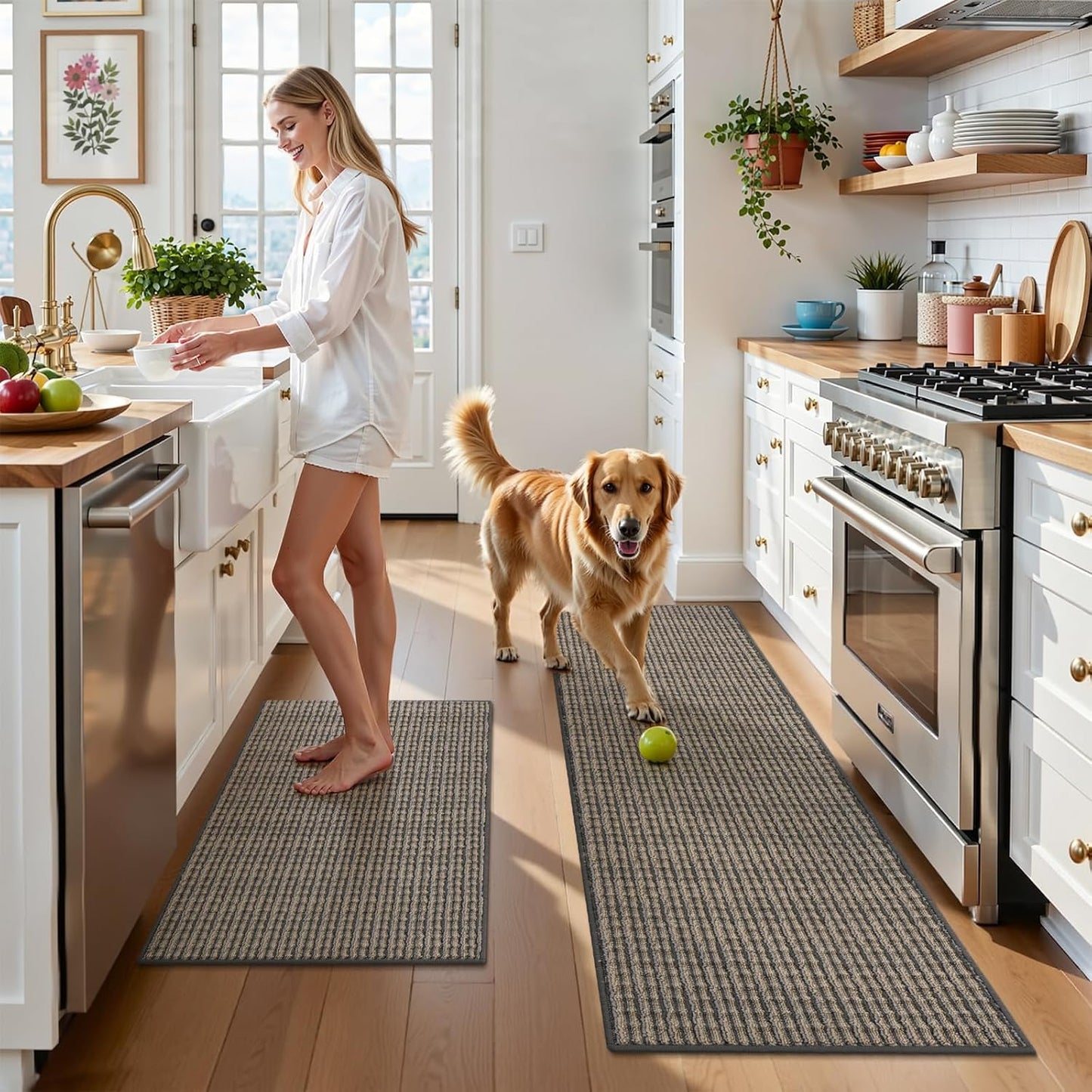 Kitchen Rugs and Mats Set of 2 Non Skid Washable Absorbent Laundry Floor Mat