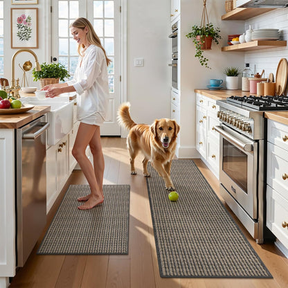 Kitchen Rugs and Mats Set of 2 Non Skid Washable Absorbent Laundry Floor Mat