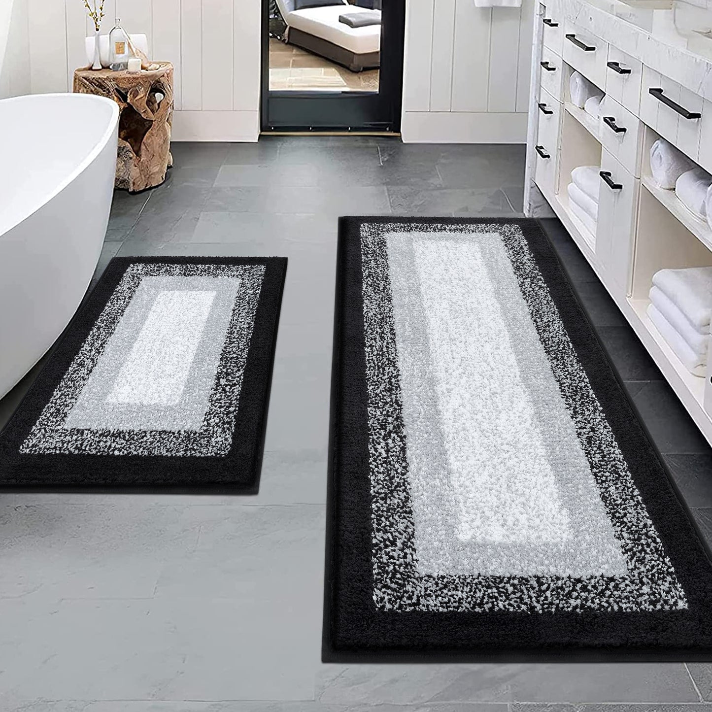 HEBE Bathroom Rug Set 2 Piece, Non-Slip Plush Shaggy Bath Mat, Soft Shaggy Absorbent Microfiber Bath Rugs Machine Washable Bath Mat with U-Shaped Toilet Mat for Bathroom