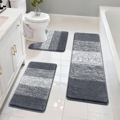 Bathroom Rugs Set 3 Piece Non Slip Washable, Microfiber Absorbent Bath Mat Floor Carpet Extra Soft, Quick Dry Shower Rug U-Shaped Contour Toilet Mats