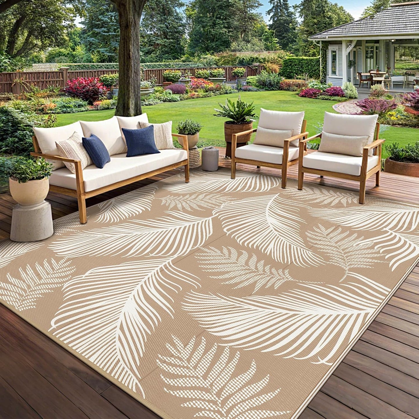 Waterproof Outdoor Rug  Reversible Plastic Straw Patio Camping Rug, Indoor Outdoor RV Mat Carpet for Deck, Camper, Porch, Balcony, Backyard, Picnic