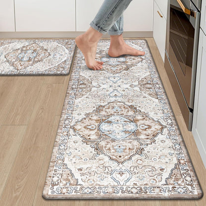 Anti Fatigue Kitchen Rugs Sets of 2 Cushioned Kitchen Mats for Floor Waterproof Kitchen Mat Set Non Slip Comfort Standing Mat for Kitchen, Office, Sink, Laundry