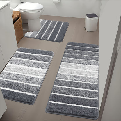Bathroom Rugs Sets 3 Piece Bathroom Shower Rugs with U-Shaped Contour Toilet Mat   Absorbent Microfiber Plush Bath Mats Non Slip Bath Rug Machine Washable Shaggy Bath Mat   Set