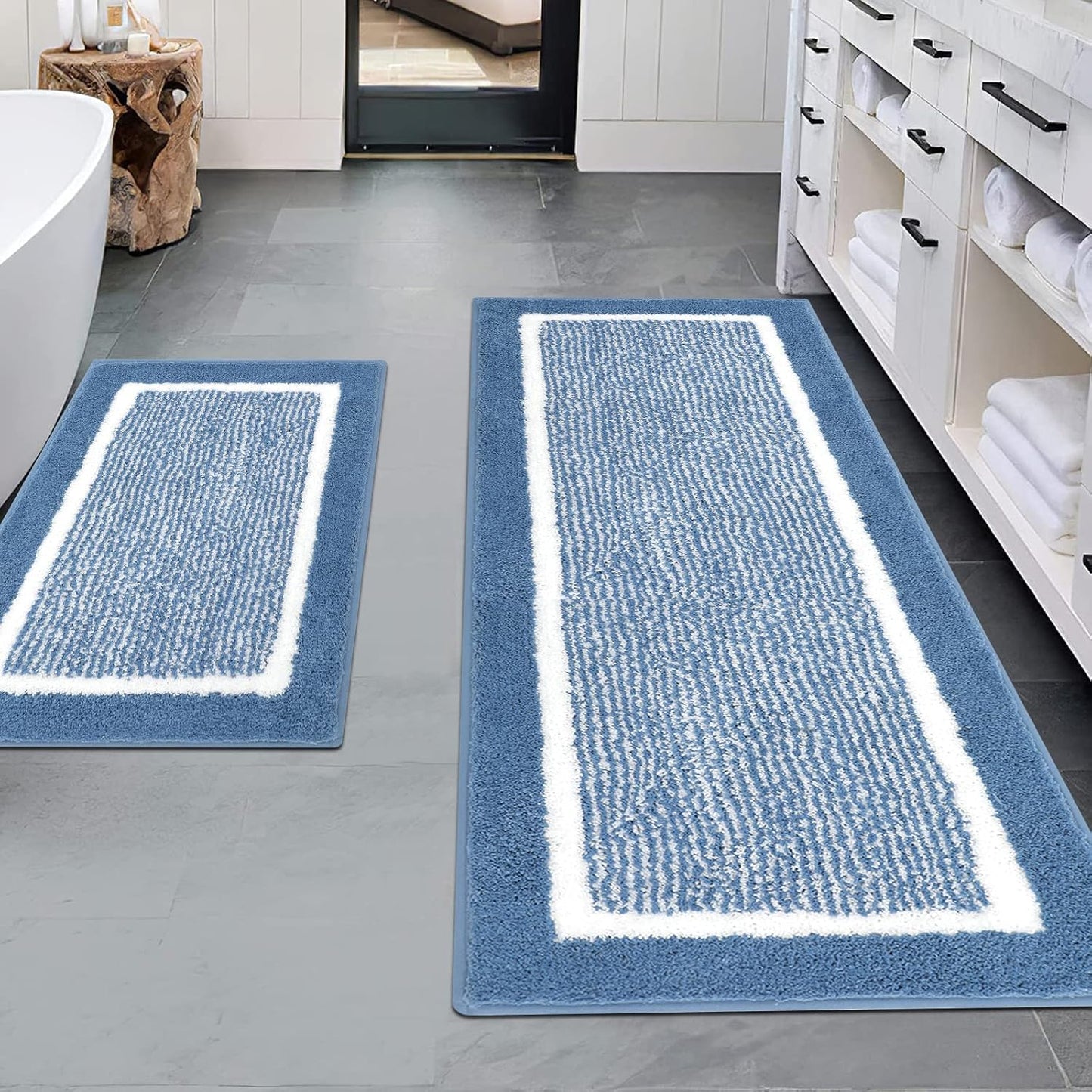 2 Piece Bath Rugs Bath Mat Set Shaggy Bathroom Mat Rug Set Non Slip Absorbent Bath Mat for Bathroom Extra Soft Machine Washable Bathroom Floor Mats