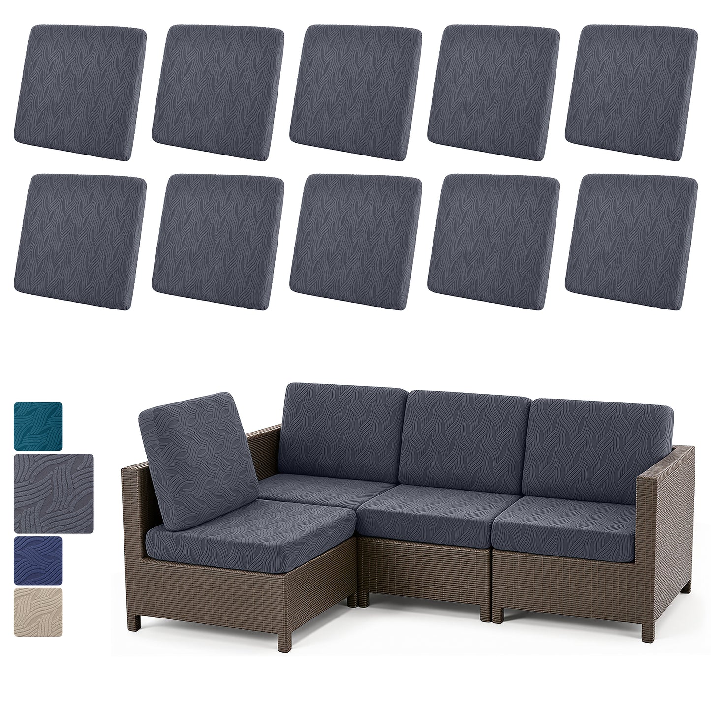 HEBE Stretch Patio Cushion Covers Set 10pcs,Waterproof Outdoor Couch Covers Replacement