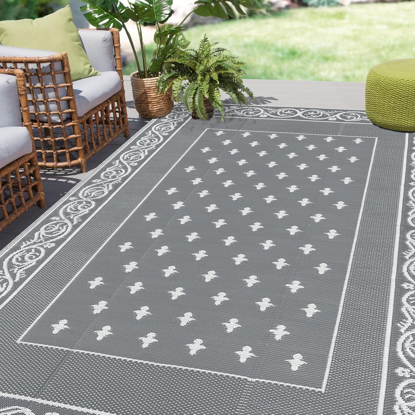 Waterproof Outdoor Rug, Reversible Outdoor Plastic Straw Rug, Large Outdoor Patio Rug, RV Mat Outside, Indoor Outdoor Rugs for Patio, RV, Balcony, Deck, Picnic, Backyard, Porch