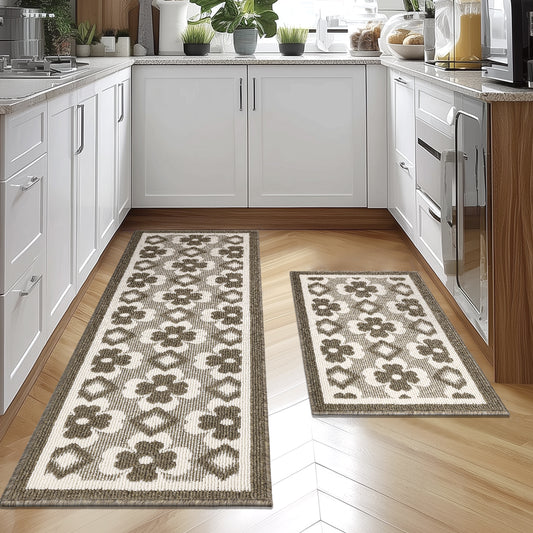 HEBE High-low Pile Non-slip Kitchen Mat Runner Rug (Set of 2--20"x32"+20"x60")