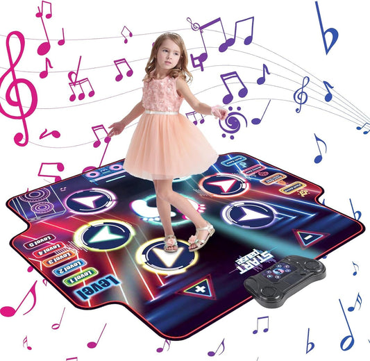 Dance Mat for Kids 1 Player,2 Player, Musical Dance Game Pad with LED Lights, Educational Dancing Playmat Toys for Girls Boys Ages 3-12, Portable Non-Slip Dance Floor Mat, Birthday, Blue Pink