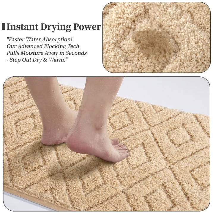 HEBE 3pcs Bathroom Rugs Set with U-Shaped Mat, Non Slip Water Absorbent Bath Rug Carpet