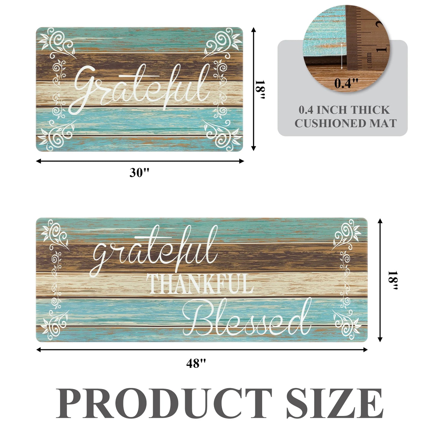 HEBE Farmhouse Kitchen Rug Set of 2, Non-Slip Anti-Fatigue Waterproof Cushioned Mat for Kitchen, Dining & Laundry Room, 18"x30"+18"x48"