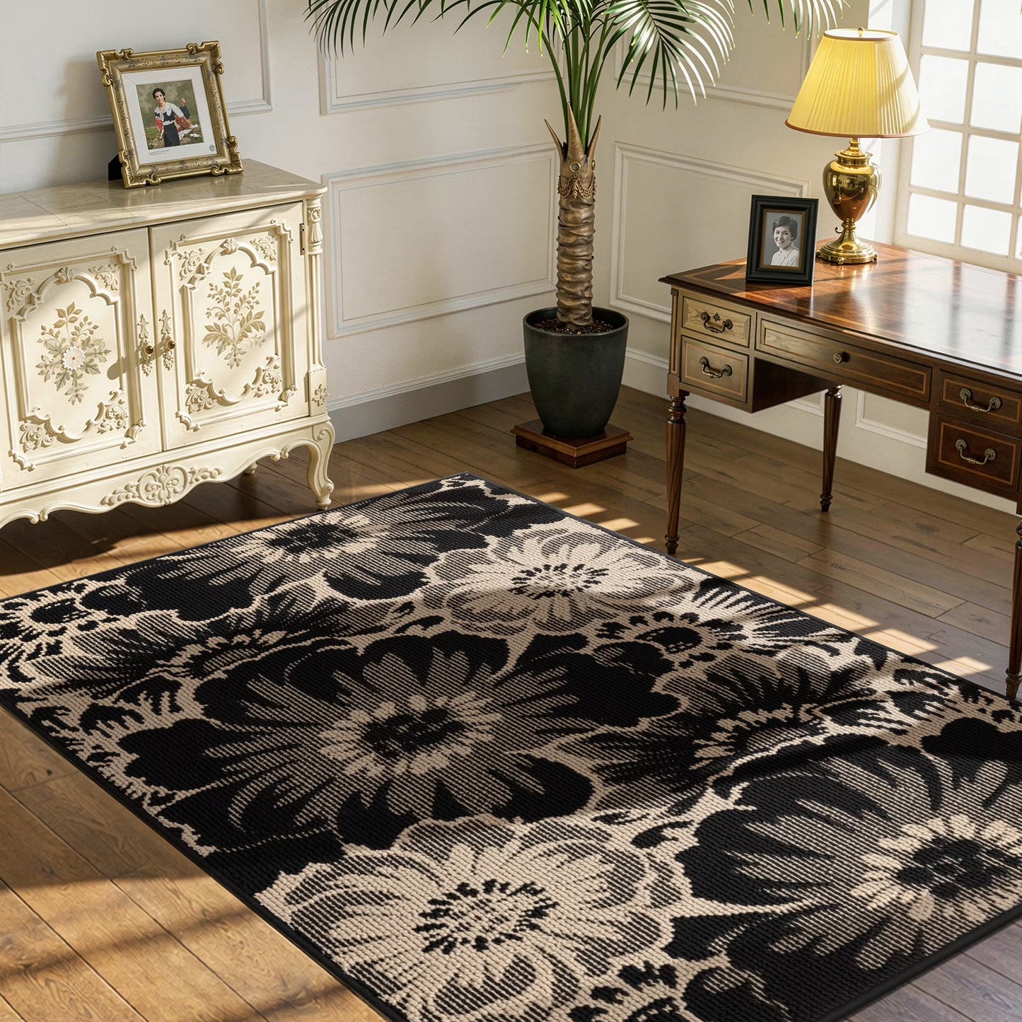 HEBE Runner Rug for Hallway,Non-slip Machine Washable Runners Flower Floor Mats Low Pile Carpet Rug Runner with Rubber Backing