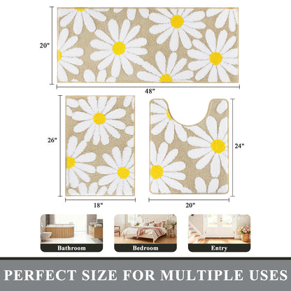 HEBE Boho Bathroom Rugs Set 3 Piece, Non Slip Washable Bath Mat Set