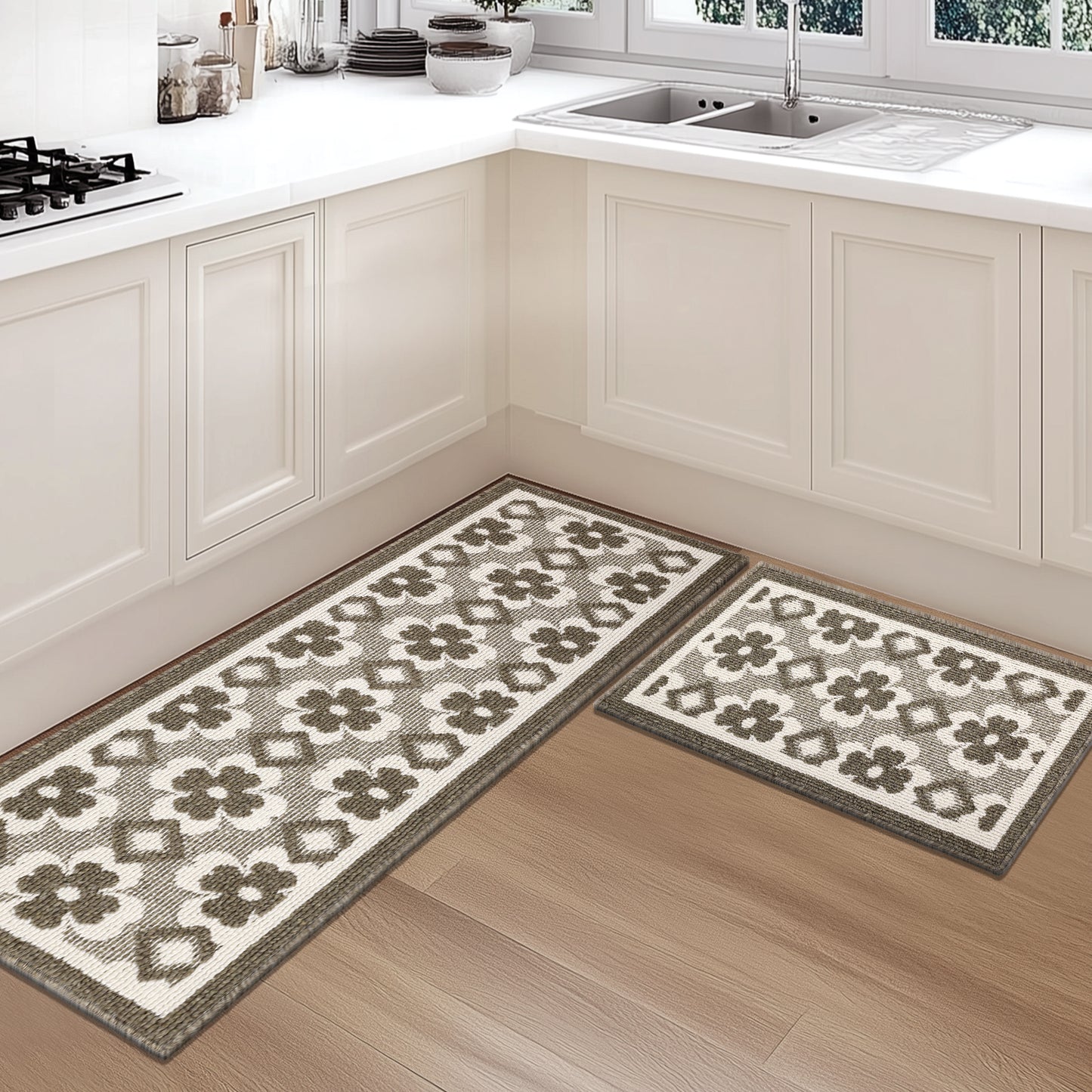 HEBE High-low Pile Non-slip Kitchen Mat Runner Rug (Set of 2--20"x32"+20"x60")